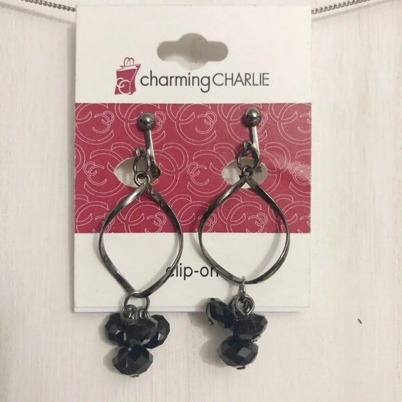 Charming Charlie Gunmetal Beaded Clip On Earrings - Picture 2 of 5